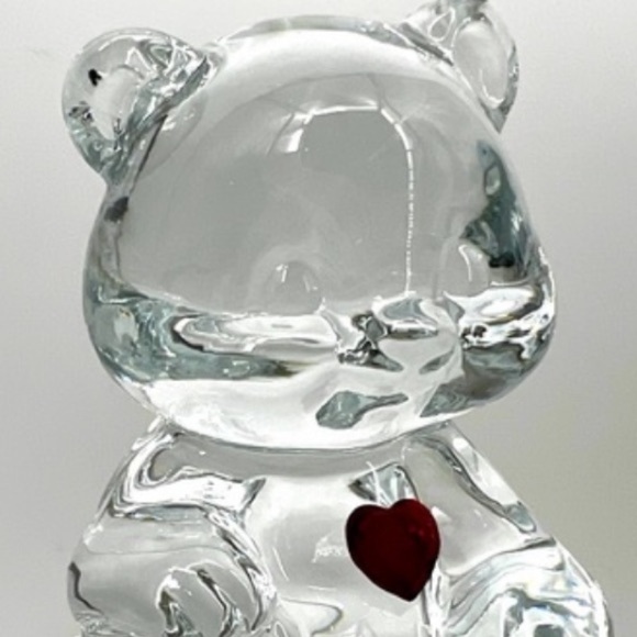 Vintage Fenton Red Ruby Heart Fenton Clear Glass Birthday Teddy Bear Figurine - Picture 3 of 15
